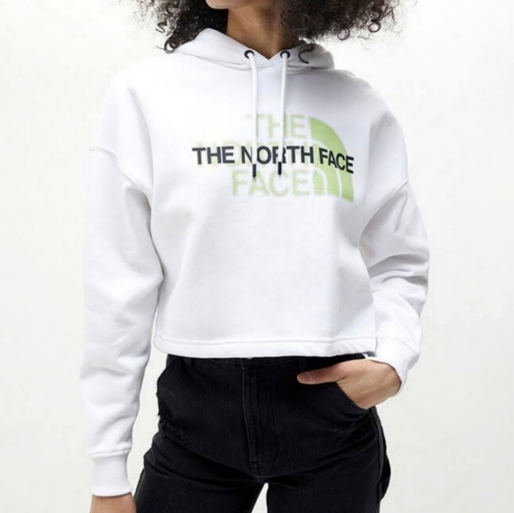 The North Face Coordinates White Graphic Logo Pullover Cropped Hoodie Sweatshirt